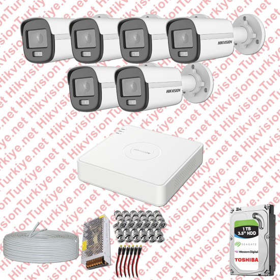 Hikvision Colorvu Gece Renkli 06 Kameralı Set 1TB Hdd